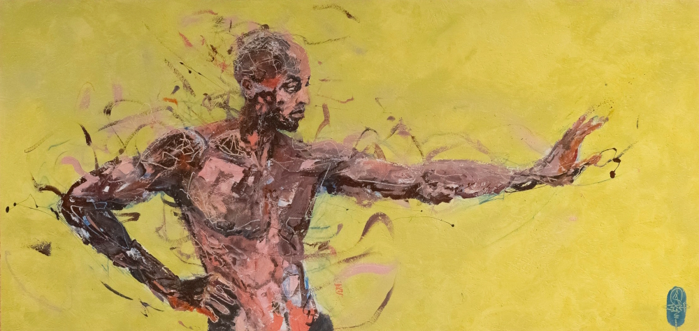 'Flexibility': acryl oil pastel engraving on wood board, 125 x 250 cm, on display at the post office at Louvre in Paris (France).