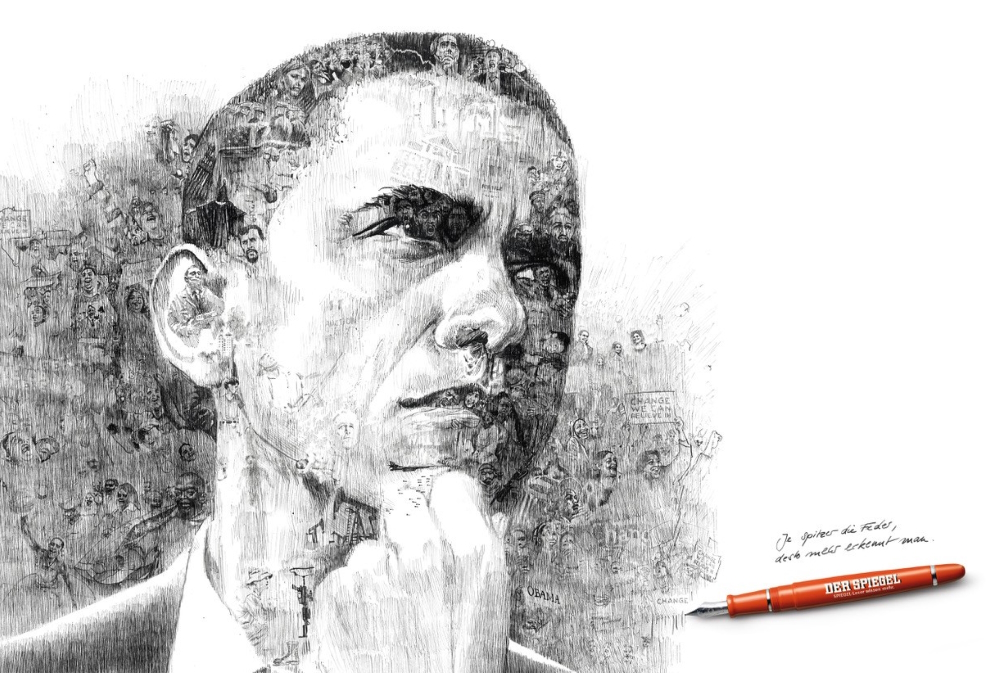 Multi-awarded editorial illustration of Barack Obama for DER SPIEGEL: 