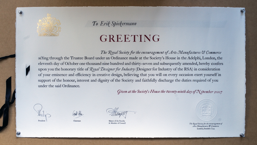 Honorary title of Royal Designer for Industry of The Royal Society for encouragement of Arts Manufactures & Commerce