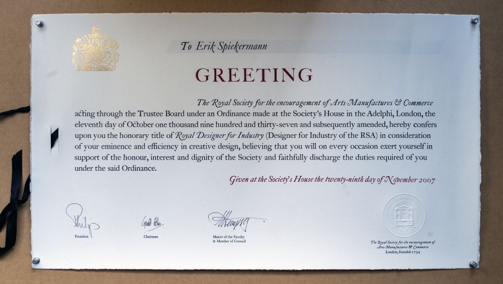 Honorary title of Royal Designer for Industry of The Royal Society for encouragement of Arts Manufactures & Commerce