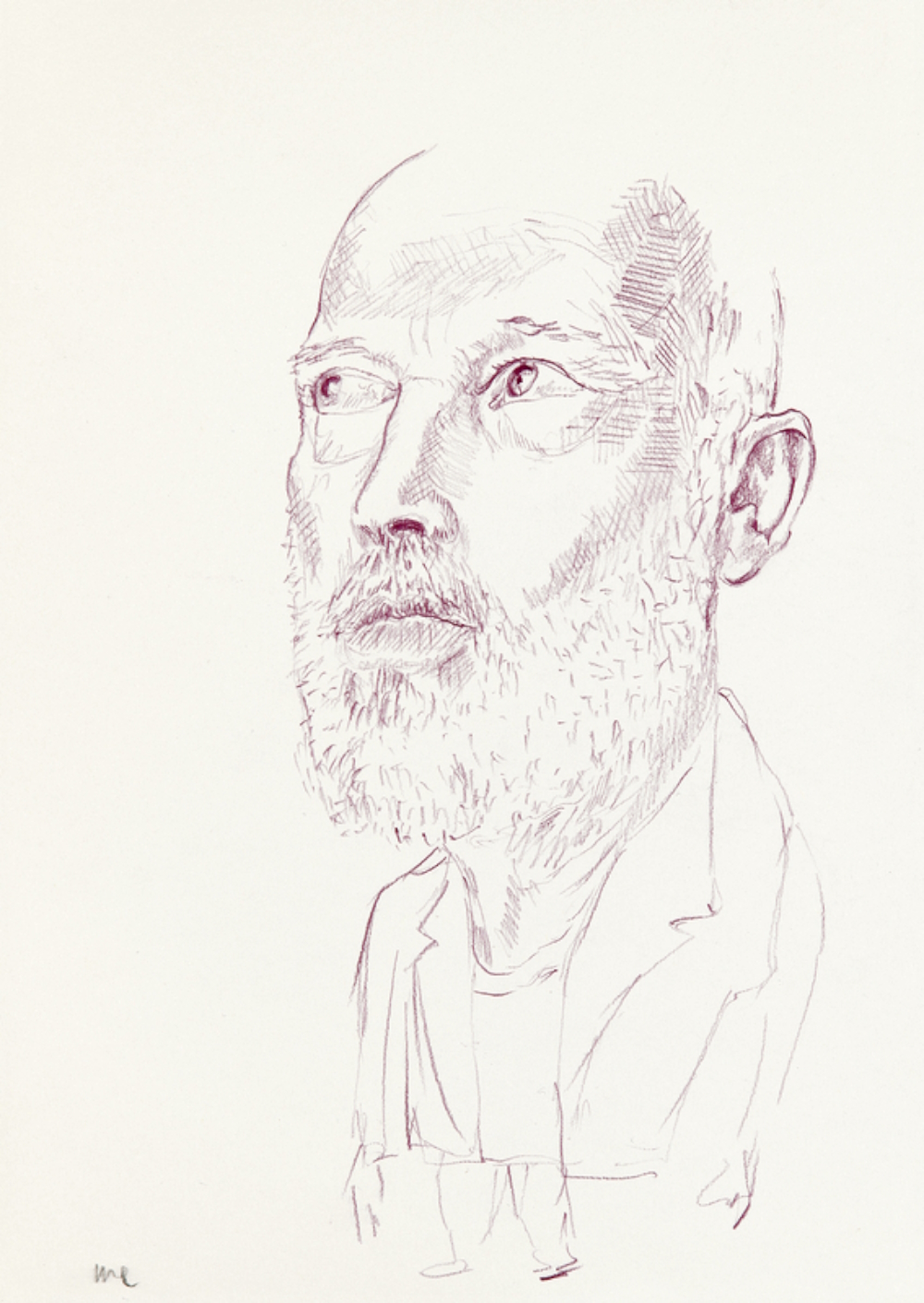 Self-portrait drawing (crayon on paper, 29 x 7 x 21 cm)
