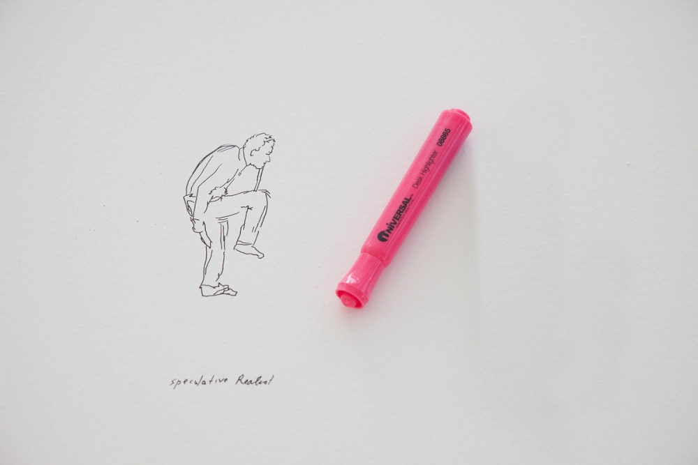 'The speculative Realist' (for the 'One Minute Sculptures' series that started in 1997): sketch of artist's instruction for performers, who then take up positions with everyday objects and thus become art objects themselves.