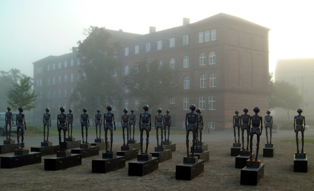 'The Hunger March': 170 cm high copper sculpture installation, consisting of starving boys. 