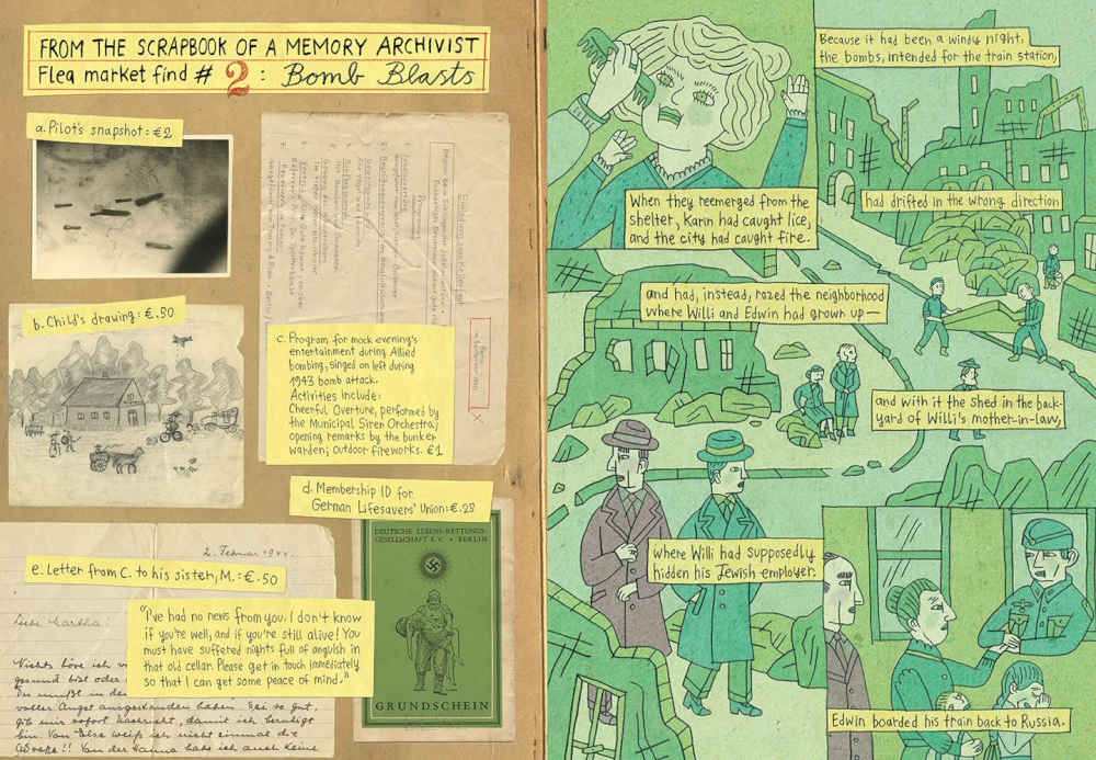 'Belonging': „I knew from the beginning that I wanted to move away from the “traditional” graphic novel format and approach the subject from a collage / scrapbook angle. [...] Also I wanted to convey the idea of fragmentation. [...] History is an accumulation of fragmentary, experienced moments in time to which we assign a narrative in retrospect, in order to make sense of the events that occurred and the ways in which they impact our lives“ (vam.ac.uk).