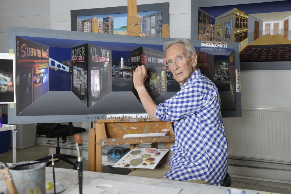 Patrick Hughes in his studio: „I ask my assistant to make me a wooden shape according to my system of angles, which I worked out a long while ago and is very simple...Sometimes the image comes before the shape but I can squeeze a lot of images into many of the shapes I use... It typically take the studio six weeks to complete a piece“ (Patrick Hughes on wonderboysgraphics.com). The prices for a reverspective original range from $ 25.000 to $ 200.000. For some artworks prints are available too – check the shop on the artist’s website.