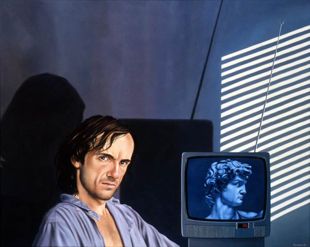 His painting '5 O'Clock Shadow' (Oil On Canvas, 122 x 152.5 cm, 1982) shows a self-portrait of the artist.