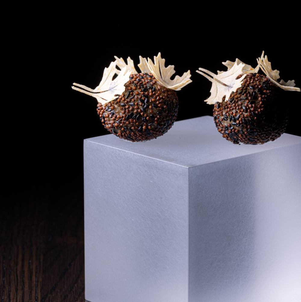 Toasted perilla seeds ball & palm meats.