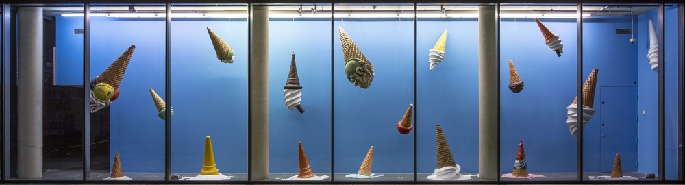 'Sky Drop' (installation in the front window gallery, Focal Point Gallery, 2023): 