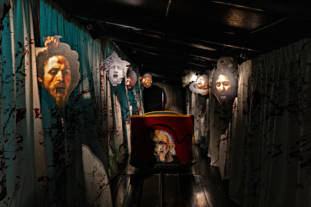 'Scream Machines': freeze frame from a ride in the art ghost train installation at Museum TInguely in Basel, Switzerland.
