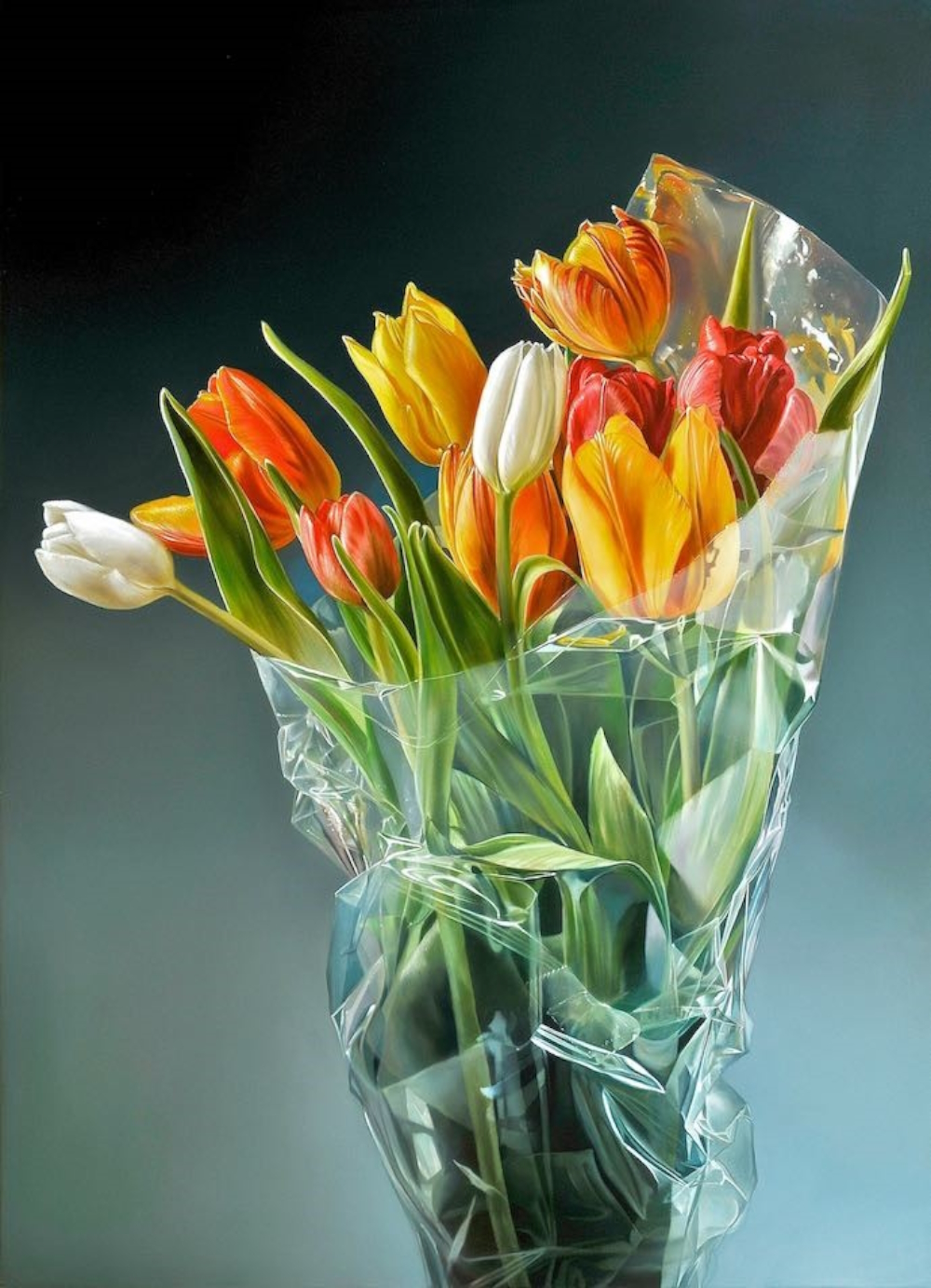 'Tulips in Plastic II' (2007), 100 x 80 cm, oil on canvas, private collection, The Netherlands.