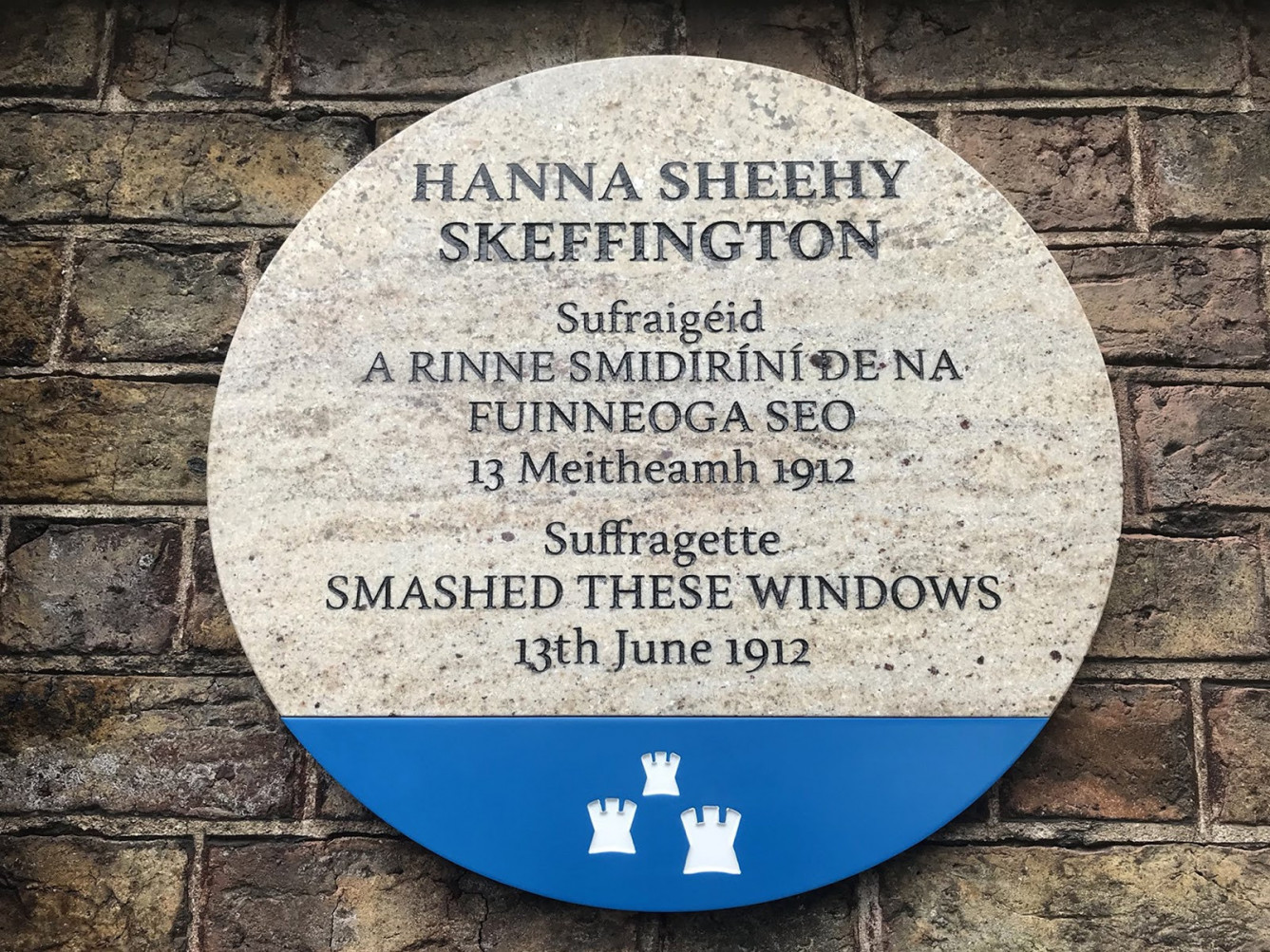 Commemorative plaque for Hanna Sheehy Skeffington, suffragette, 8 Ship Street, Little Dublin Ireland, Part of the new Dublin City Memorial Plaque scheme, Plaques Design by Atellier David Smith, Typeface Design by Tom Foley